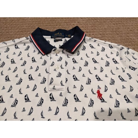 Polo Ralph Lauren Men’s Medium Rare Sailboat Print Shirt White Blue Classic Fit - Picture 3 of 7